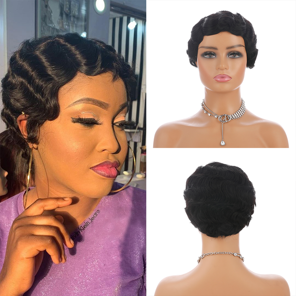 Short Finger Wave Cheap Wigs For Women Remy Real Hair Pixie Cut Wig Short Human Hair Wigs Machine Made Mix Color 1B,2# 27# 99J#