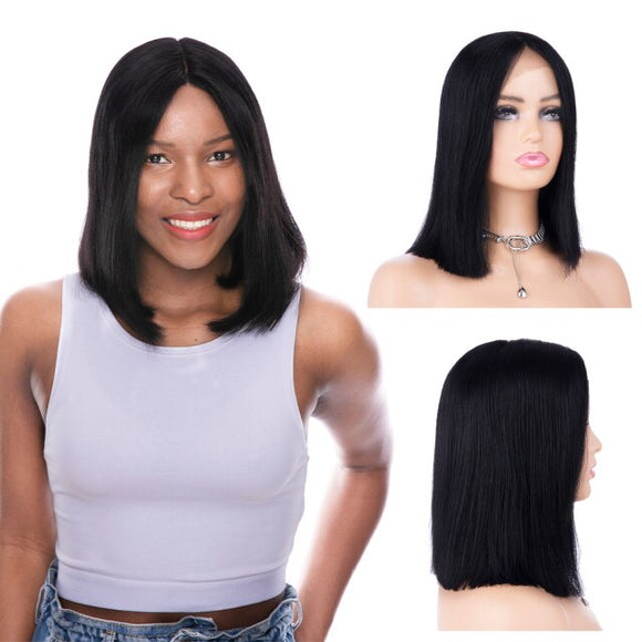 Human Hair Wigs Bob Wigs Shoulder Length Middle Part Natural Black Straight Brazilian Remy Short Human Hair Wigs For Black Women